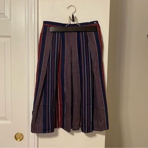 Vintage Sz6 Wool John Meyer Pleated Striped Skirt Button Hip Navy Red White